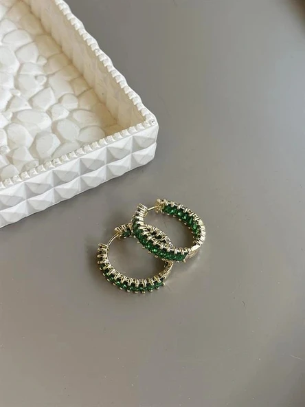 LitaeTrend Taşlı Halka Küpe - Yeşil ürün görseli 1