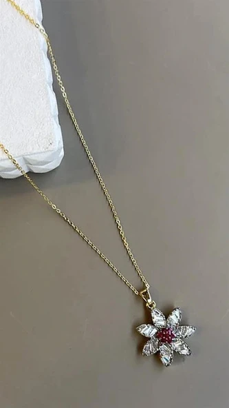 LitaeTrend Taşlı Çiçek Kolye - Altın ürün görseli 1