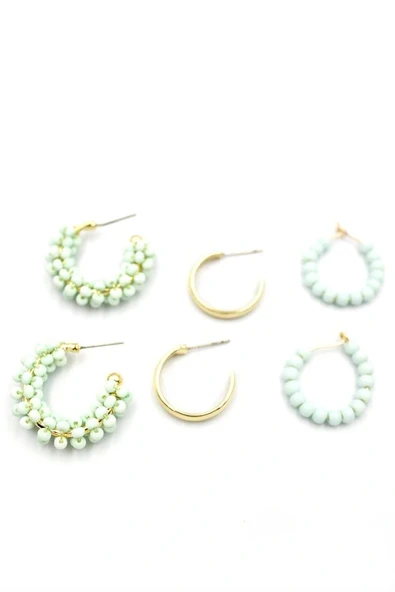 LitaeTrend Boncuklu Küpe Seti - Yeşil - Resim 2