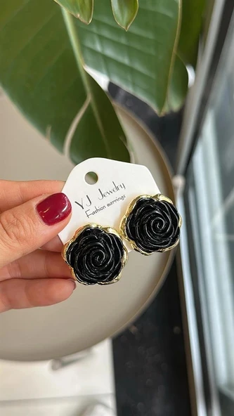 LitaeTrend Gül Küpe - Siyah ürün görseli 1