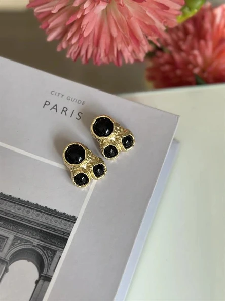 LitaeTrend Taşlı Küpe - Siyah ürün görseli 1