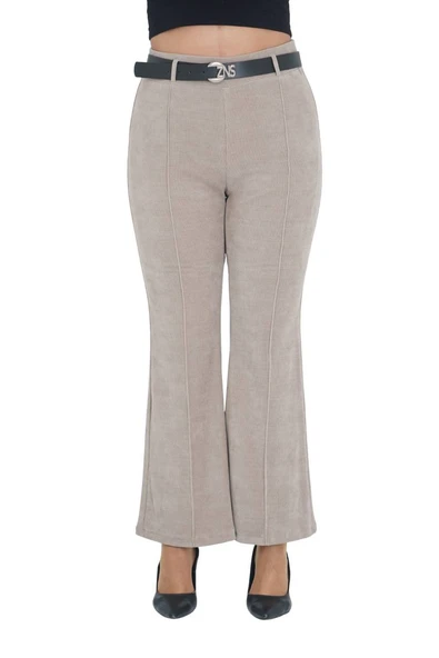 Büyük Beden Fitilli Kadife Kemerli Yüksek bel İspanyol Paça Kadın Pantolon - Resim 7