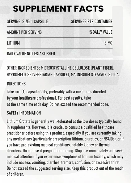 Zeus Nutrition Lithium Orotate 5 mg 60 Veggie Capsules - Resim 2
