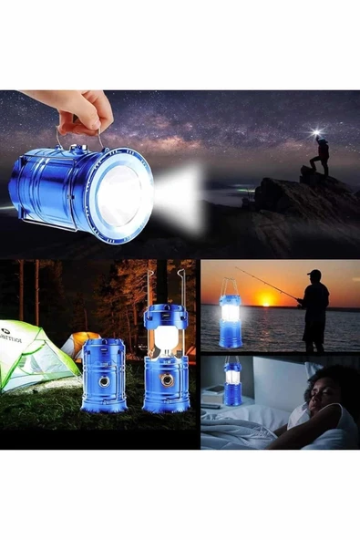 CEYLAN ADAM Solar Şarjlı Kamp Lambası Güneş Enerjili Kızaklı Kamp Feneri Çadır Feneri Led Işıldak - Resim 5