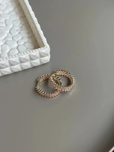 LitaeTrend Taşlı Halka Küpe - Pembe ürün görseli 1