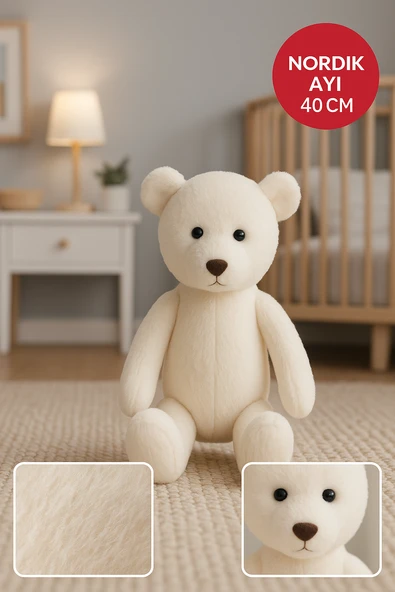 Nordik Ayı 40 CM Ekru– Yumuşak Peluş Oyuncak | Sarılabilir Hediye Bebek & Çocuk Peluş Ayıcık ürün görseli 1