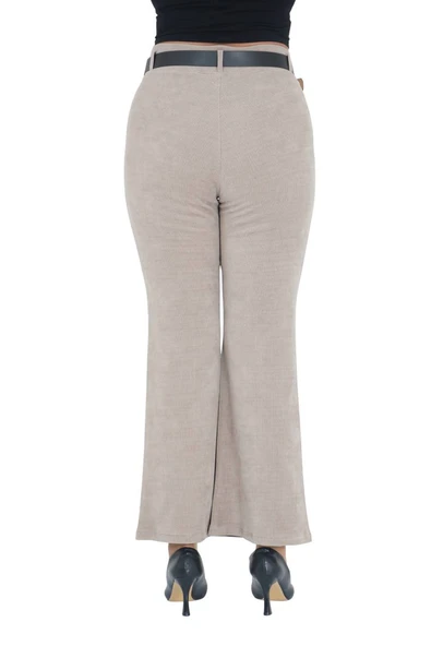 Büyük Beden Fitilli Kadife Kemerli Yüksek bel İspanyol Paça Kadın Pantolon - Resim 9