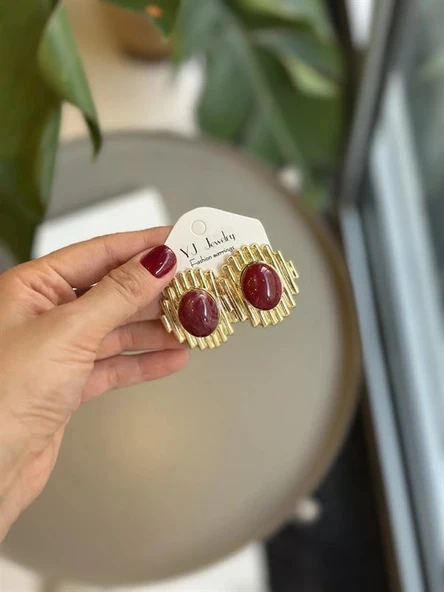 LitaeTrend Taşlı Küpe - Bordo ürün görseli 1