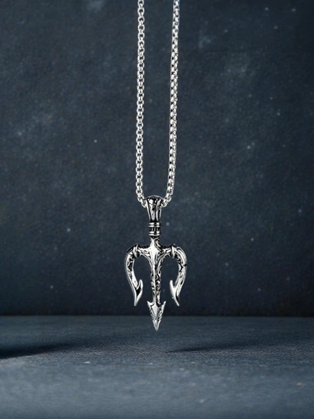 Erkek Poseidon Mızrağı Çelik Kolye ürün görseli 1