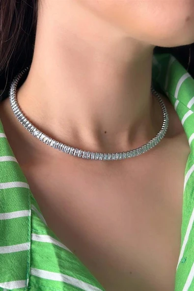 LitaeTrend Baget Taşlı Tasma Kolye - Gümüş ürün görseli 1