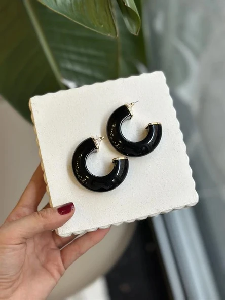 LitaeTrend Halka Küpe - Siyah - Resim 2