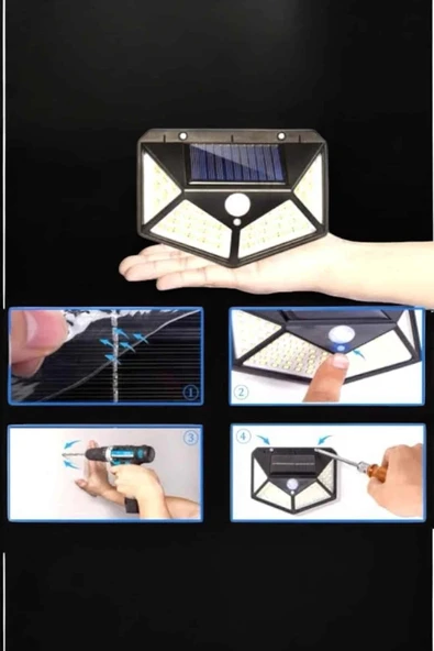 CEYLAN ADAM Güneş Enerjili Bahçe Aydınlatma Lambası Solar 100 Led Lamba - Resim 4