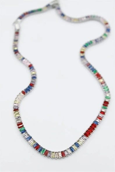 LitaeTrend Orta Boy Renkli Su Yolu Kolye - Gümüş ürün görseli 1