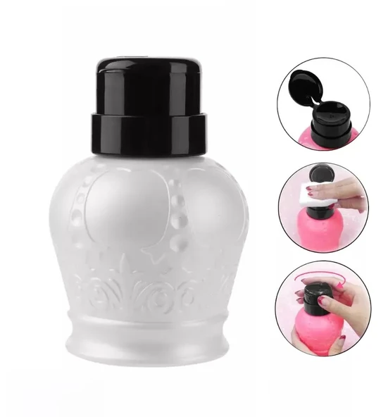 Desenli Pompalı Sıvı Şişesi Aseton Cleanser Şişesi Gri 250ml ürün görseli 1