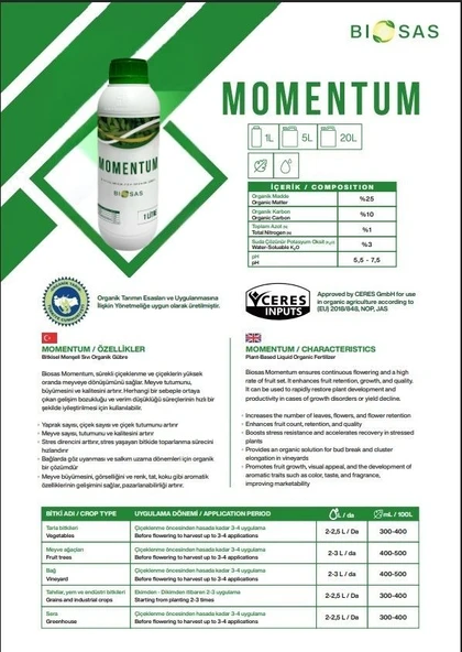 Biosas MOMENTUM 1 LT Bitkisel Menşeli Sıvı Organik Gübre - Resim 2