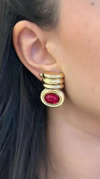 LitaeTrend Taşlı Küpe - Kırmızı ürün görseli 1