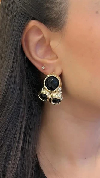 LitaeTrend Taşlı Küpe - Siyah ürün görseli 1