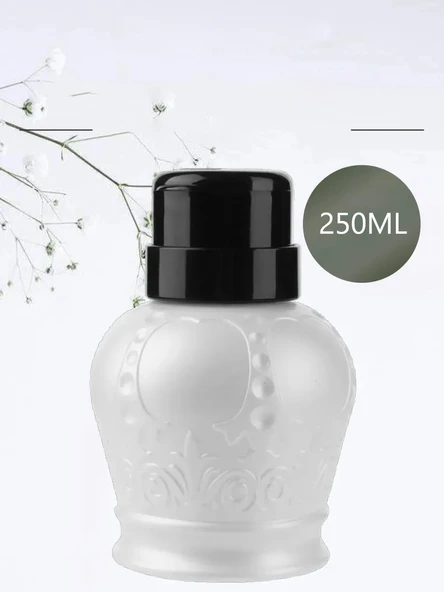 Desenli Pompalı Sıvı Şişesi Aseton Cleanser Şişesi Gri 250ml - Resim 2