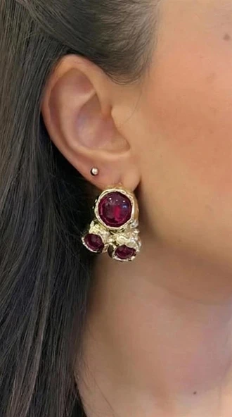 LitaeTrend Taşlı Küpe - Kırmızı ürün görseli 1