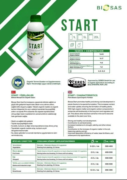 Biosas START 1 LT Bitkisel Menşeli Sıvı Organik Gübre - Resim 2