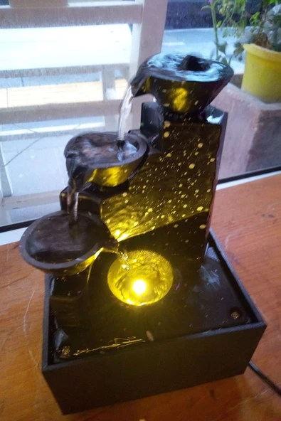 Su Şelalesi Hava Nemlendirici Led Işıklı Akan su Objesi - Resim 3