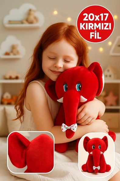 Kırmızı Fil Peluş Oyuncak 20×17 cm – Çocuk Odası Dekoru, Sevimli Bebek Hediyesi, Yumuşak Peluş Figür ürün görseli 1