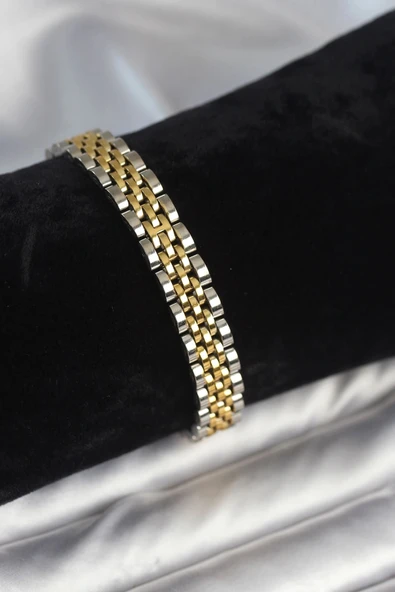 CEYLAN ADAM 316L Çelik 9 mm Kalınlıkta Gold ve Gümüş Renkli Erkek Bileklik ürün görseli 1