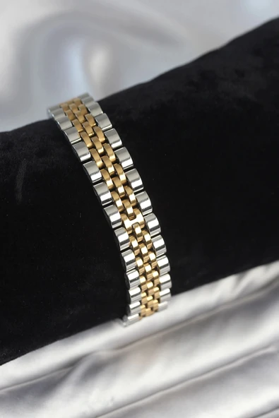 CEYLAN ADAM 316L Çelik 12 mm Kalınlıkta Gold ve Gümüş Renkli Erkek Bileklik ürün görseli 1