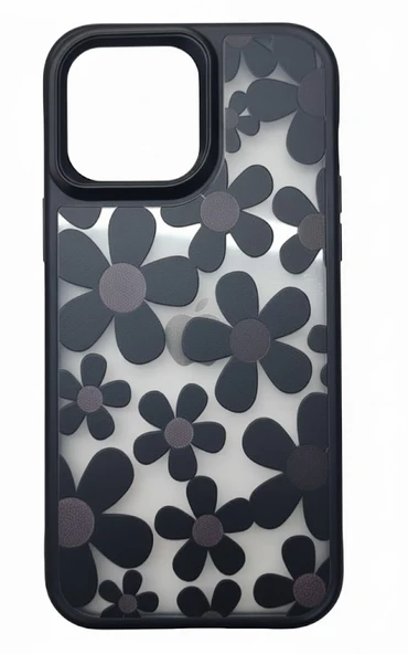 iPhone 16 Pro Max Çiçekli Kılıf Bağlama Aparatlı Siyah ürün görseli 1