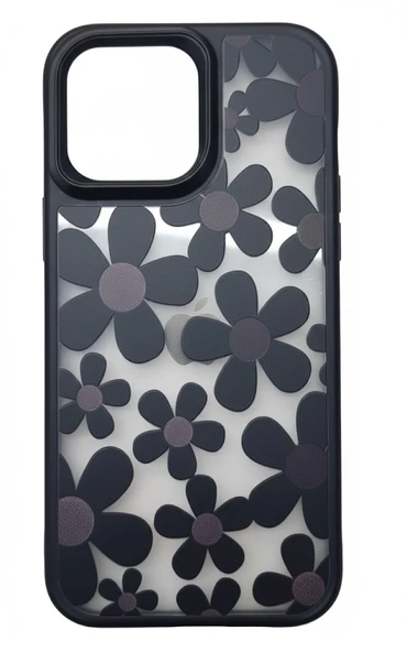 iPhone 16 Pro Max Çiçekli Kılıf Bağlama Aparatlı Siyah - Resim 5