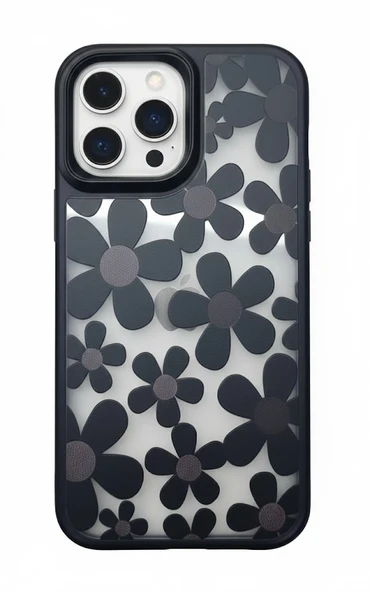 iPhone 16 Pro Max Çiçekli Kılıf Bağlama Aparatlı Siyah - Resim 2