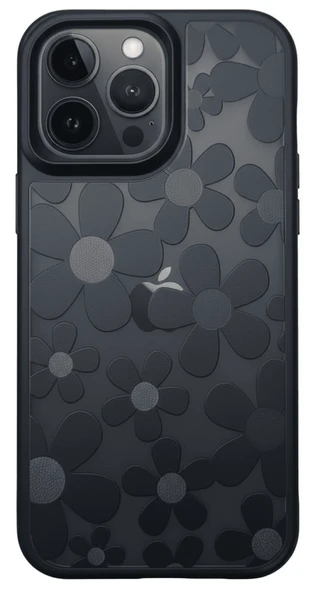 iPhone 16 Pro Max Çiçekli Kılıf Bağlama Aparatlı Siyah - Resim 3