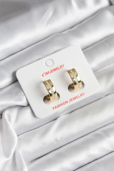 CEYLAN ADAM 14K Gold Renk Kaplama Zirkon Taşlı Halka Model CM Kadın Küpe ürün görseli 1