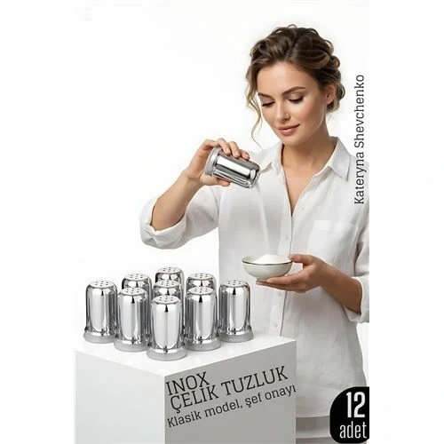 CEYLAN ADAM Inox Mini Tuzluk - 12 li SET Paslanmaz Çelik – 6x3,5 cm Şık Sofra Yardımcısı ürün görseli 1