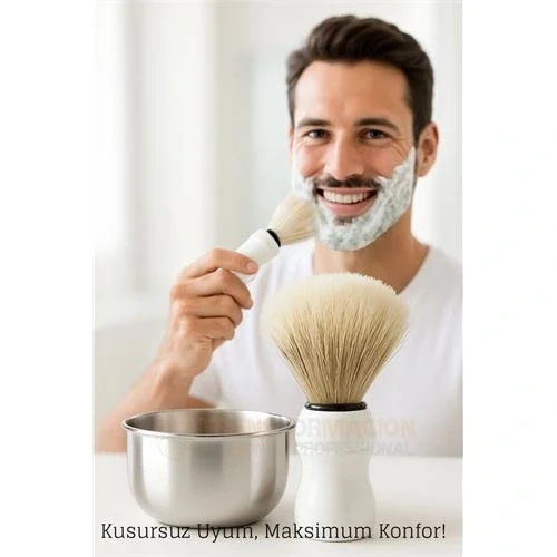 CEYLAN ADAM Klasik Tıraş Seti – Beyaz Saplı Fırça & 304 Paslanmaz Çelik Tıraş Tası ürün görseli 1