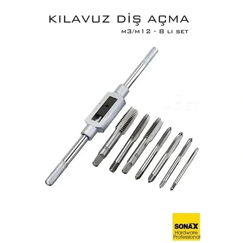 CEYLAN ADAM 8 li Diş Açma Kılavuz Seti –Endüstriyel Çelik, M3-M12 Arası Dişli Matkap Ucu ürün görseli 1