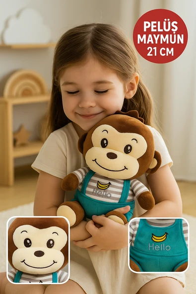 Hello Maymun Peluş Oyuncak 21 cm – Yumuşak Peluş – Sevimli Kahverengi Bebek Oyuncak Maymun ürün görseli 1