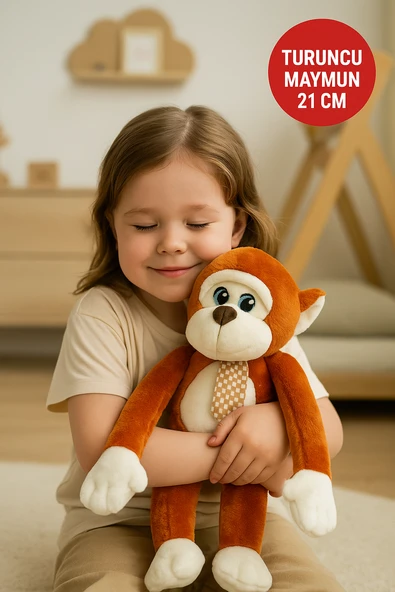 Kahverengi Maymun Peluş Oyuncak – Uzun Kollu Yumuşak Peluş – Oturma Yüksekliği 21 cm - Resim 2
