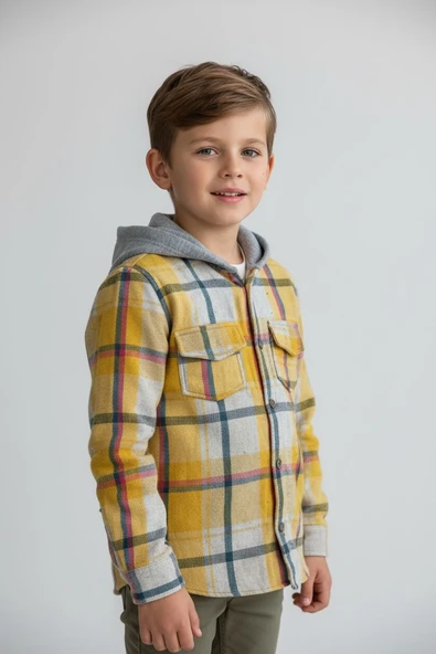 GALA kapuşonlu  ekoseli oduncu çocuk gömleği - Resim 6