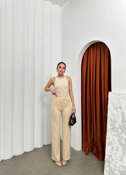 Cırtlı pantolon krep bej pt ürün görseli 1
