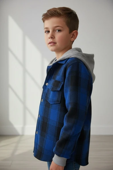 GALA kapuşonlu  ekoseli oduncu çocuk gömleği - Resim 2