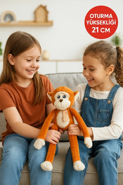 Kahverengi Maymun Peluş Oyuncak – Uzun Kollu Yumuşak Peluş – Oturma Yüksekliği 21 cm - Resim 3
