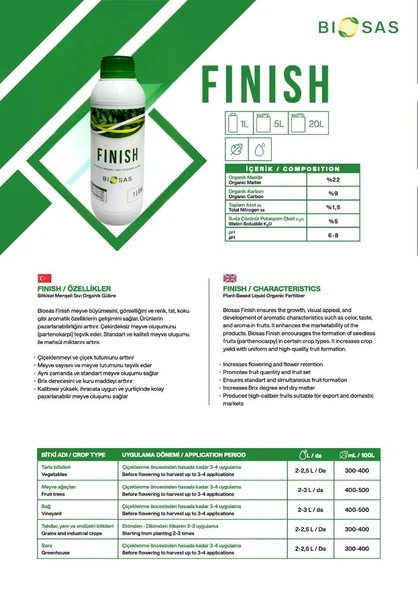 Biosas FINISH 1 LT Bitkisel Menşeli Sıvı organik Gübre - Resim 2