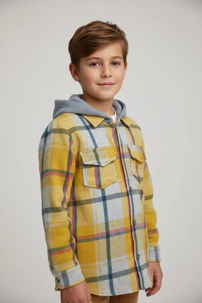 GALA kapuşonlu  ekoseli oduncu çocuk gömleği - Resim 5