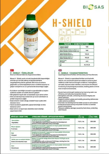 Biosas H-Shield 1 LT İkincil ve İz Element Katkılı Sıvı Organomineral Gübre - Resim 2