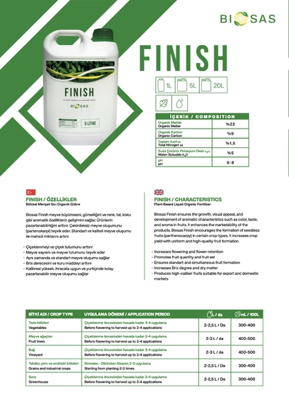 Biosas FINISH 5 LT Bitkisel Menşeli Sıvı Organik Gübre - Resim 2