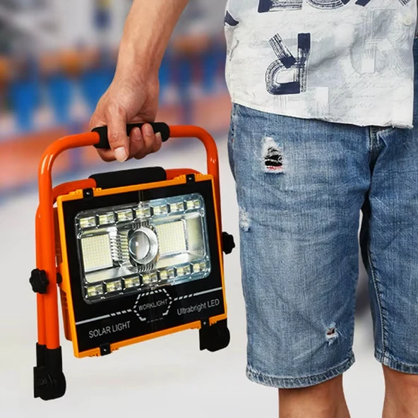 Watton WT-734 P70 LED Solar Panel Şarjlı Taşınabilir Projektör (176 SMD + Yan LED) ürün görseli 1