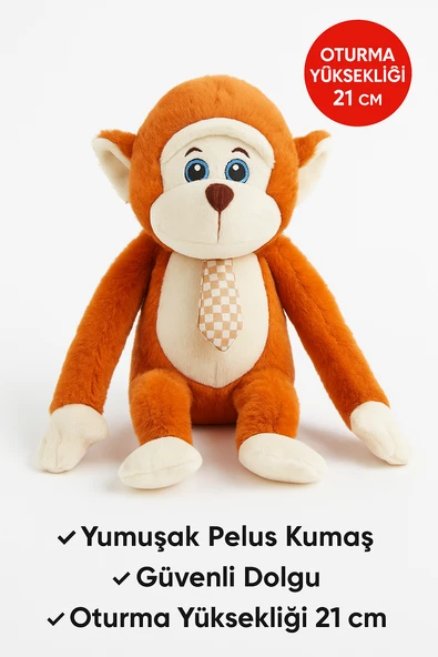 Kahverengi Maymun Peluş Oyuncak – Uzun Kollu Yumuşak Peluş – Oturma Yüksekliği 21 cm - Resim 5