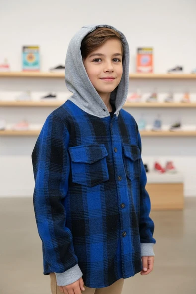 GALA kapuşonlu  ekoseli oduncu çocuk gömleği - Resim 4
