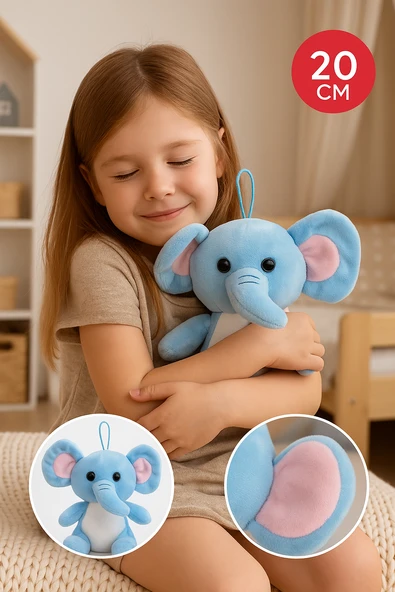 Mavi Fil Peluş 20 CM – Uyku Arkadaşı, Yumuşak Dolgulu Mini Peluş Oyuncak, Sevimli Fil Peluş ürün görseli 1